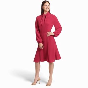 Maggy London Women's Tie Neck Bubble Crepe Fit and Flare Long Sleeves Dress